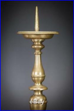 Candlestick Pricket Dutch Candle Holder Brass Antique Upswept Drip Pans 18