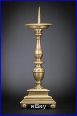 Candlestick Pricket Dutch Candle Holder Brass Upswept Drip Pans 18