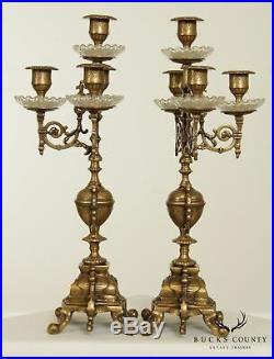 Castilian Imports Brass and Crystal Pair Candelabra Candle Holders