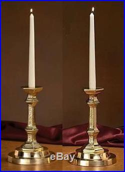 Catholic Altar Candle Holder Brass Set 9 1/4H x 6D Base x 7/8 Dia. Socket