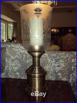 Chapman Antique Brass Hurricane Candleholders (2) Etched Glass France/Rare