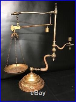 Chapman Brass Balance Scale with Candle Holder Vintage Italian Italy