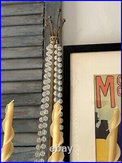 Chapman Mfg Brass & Marble Candle Holder Candelabras crystal, Hollywood Regency