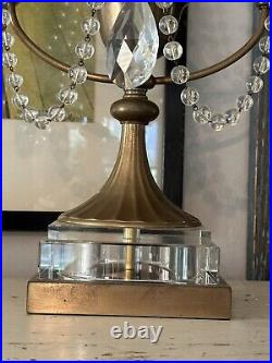 Chapman Mfg Brass & Marble Candle Holder Candelabras crystal, Hollywood Regency