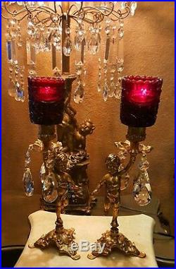 Cherubs Antique Vintage Candle Holders Brass #2 sets ruby red votives