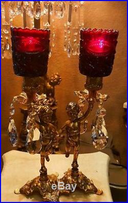 Cherubs Antique Vintage Candle Holders Brass #2 sets ruby red votives