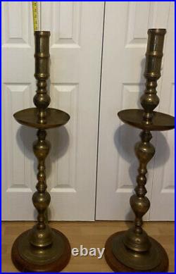 Church, Etched Brass Candlestick Candle Holders, Floor Vintage