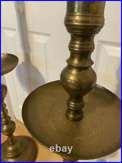 Church, Etched Brass Candlestick Candle Holders, Floor Vintage