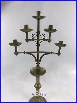 Church Pair Candelabra Large Ornate Brass Candle Stick Holder Prop Gothic Vtg