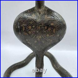 Cobra Brass Candle Holders Pair Old India Carved Unpolished Patina Art Deco