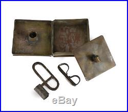 Colonial Tinder Box with steel striker, striker and candle holder, brass box