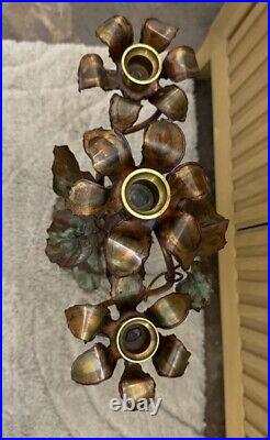 Copper Leaf And Flower Hand Forged 3 Candle Holder Candelabra Ornate 18 Tall