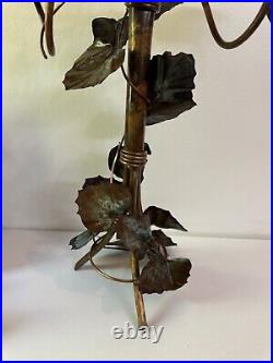 Copper Leaf And Flower Hand Forged 3 Candle Holder Candelabra Ornate 18 Tall