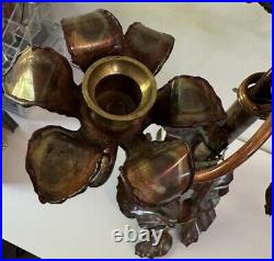 Copper Leaf And Flower Hand Forged 3 Candle Holder Candelabra Ornate 18 Tall