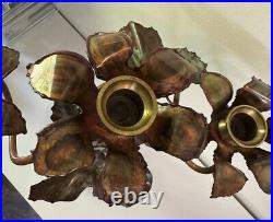 Copper Leaf And Flower Hand Forged 3 Candle Holder Candelabra Ornate 18 Tall