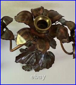 Copper Leaf And Flower Hand Forged 3 Candle Holder Candelabra Ornate 18 Tall