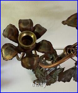 Copper Leaf And Flower Hand Forged 3 Candle Holder Candelabra Ornate 18 Tall