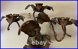 Copper Leaf And Flower Hand Forged 3 Candle Holder Candelabra Ornate 18 Tall