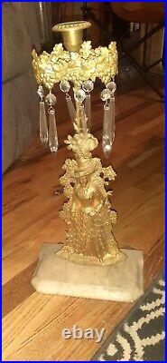 Cornelius & Co Candle Holder Victorian Man & Lady, Brass Crystals Marble