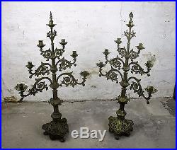 Couple Antique 19th C XL Candelabra 7 arm Church Altar Ornate Brass Adjustable