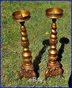 Couple Antique Church Altar Brass Candle Holders Mass Gothic Claw Feet Stunning
