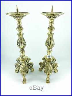 Couple Candlesticks Candleholders from Church in Polished Brass Baroque Height