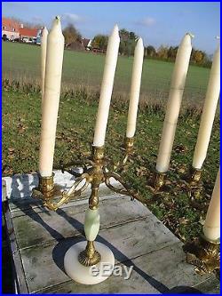 Couple Pair Brass Marble Onyx Ornate 5 Arm Candle Holder Candelabra Gorgeous