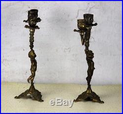 Couple Vintage Brass Ornate 3 Arm Candle Holder Candelabra Putti Cherub Eros