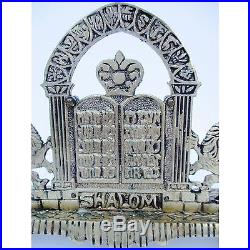 Covetable Antique Brass Menorah Israel Lion Torah Ten Commandments Judaica Lions