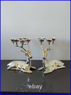 Crate & Barrel Seated Reindeer Candle Holder Silver Plated Brass 6 Candle Holder