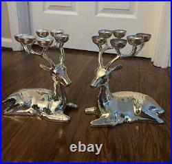 Crate & Barrel Seated Reindeer Candle Holder Silver Plated Brass 6 Candle Holder