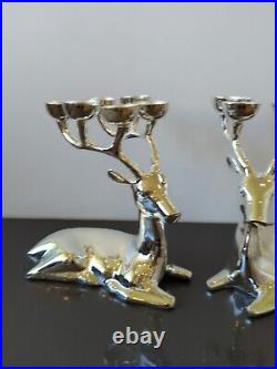 Crate & Barrel Seated Reindeer Candle Holder Silver Plated Brass 6 Candle Holder