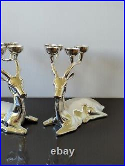 Crate & Barrel Seated Reindeer Candle Holder Silver Plated Brass 6 Candle Holder