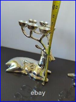 Crate & Barrel Seated Reindeer Candle Holder Silver Plated Brass 6 Candle Holder