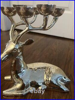 Crate & Barrel Seated Reindeer Candle Holder Silver Plated Brass 6 Candle Holder