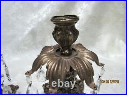 Crystal Brass Marble Compote Bowl Centerpiece 2 Matching Candle HoldersPrisms