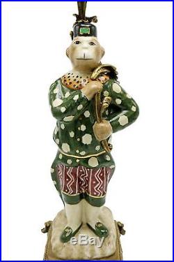 Cute Decorative Chinese Porcelain Monkey Figurine Brass Candle Stick Holder 15
