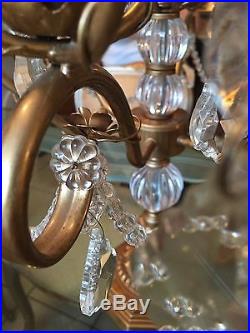 Decorative Ornate Crystals Candelabra Candle Holder Brass Floral Glass Victorian