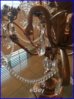 Decorative Ornate Crystals Candelabra Candle Holder Brass Floral Glass Victorian