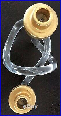 Dorothy Thorpe Lucite Pretzel Double Candle Holder Sculpture MCM Gold/ Brass