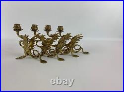 Dragon Phoenix Candle Holder Candlestick Antique Pair Brass Egypt Cairoware
