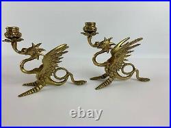 Dragon Phoenix Candle Holder Candlestick Antique Pair Brass Egypt/Middle East