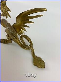 Dragon Phoenix Candle Holder Candlestick Antique Pair Brass Egypt/Middle East