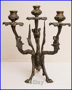 Dragon Phoenix Wyvern Candle Holder Candlestick Antique Bronze Egypt Middle East