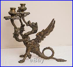 Dragon Phoenix Wyvern Candle Holder Candlestick Antique Bronze Egypt Middle East