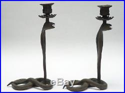 EXOTIC PAIR of BRASS COBRA CANDLE HOLDERS France Circa 1920s