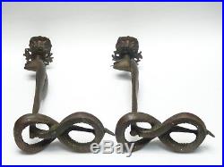 EXOTIC PAIR of BRASS COBRA CANDLE HOLDERS France Circa 1920s