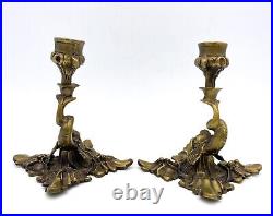 Early 20th Century Brass Dolphin Candlesticks a Pair