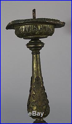 Early Antique 18thC Thin Pressed Brass 27in Tall Christian Angel Candlesticks