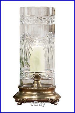 Elegant Large Antique Brass Swag Crystal Hurricane Pillar Candle Holder, 19''H